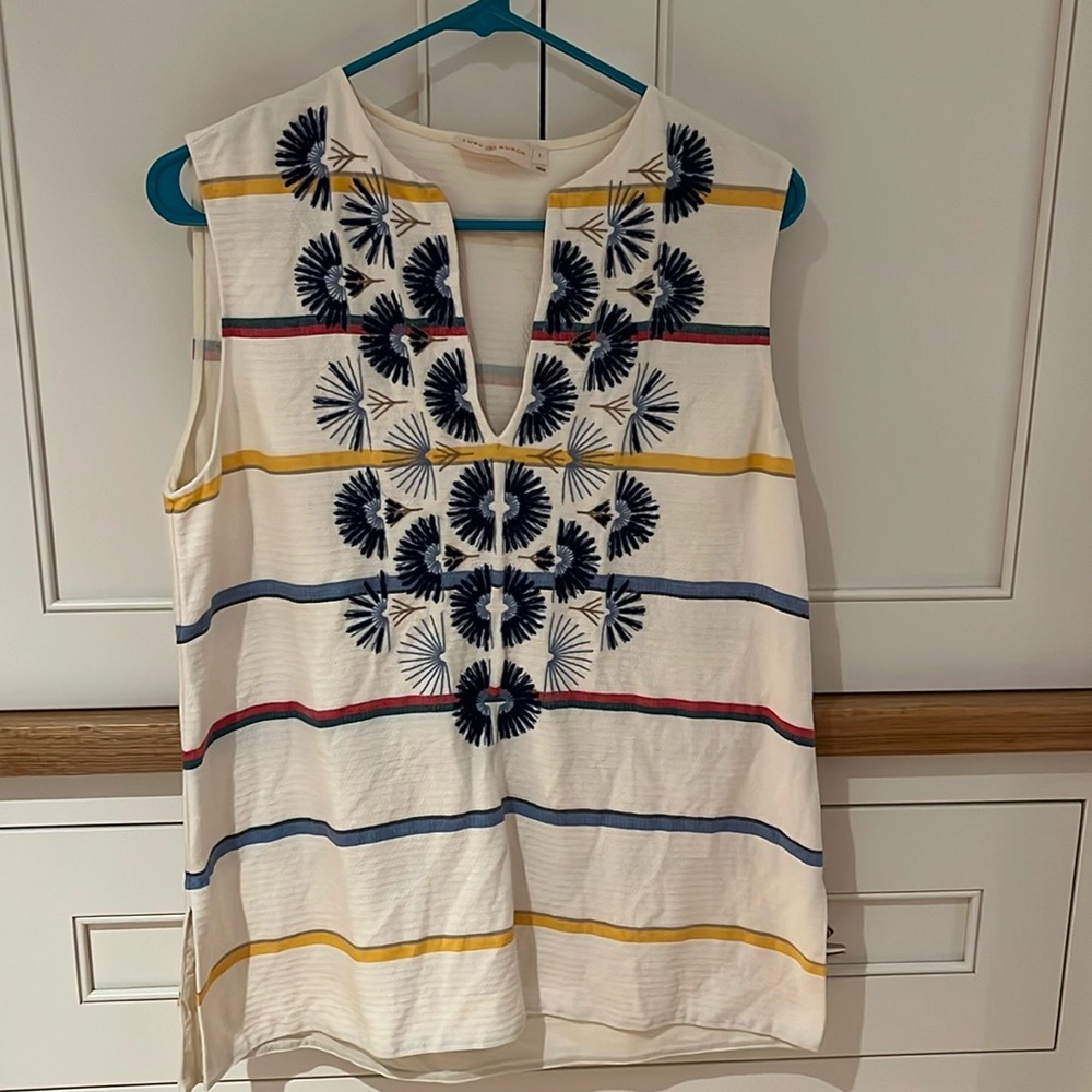 Tory Burch tank top with embroidery and stripes